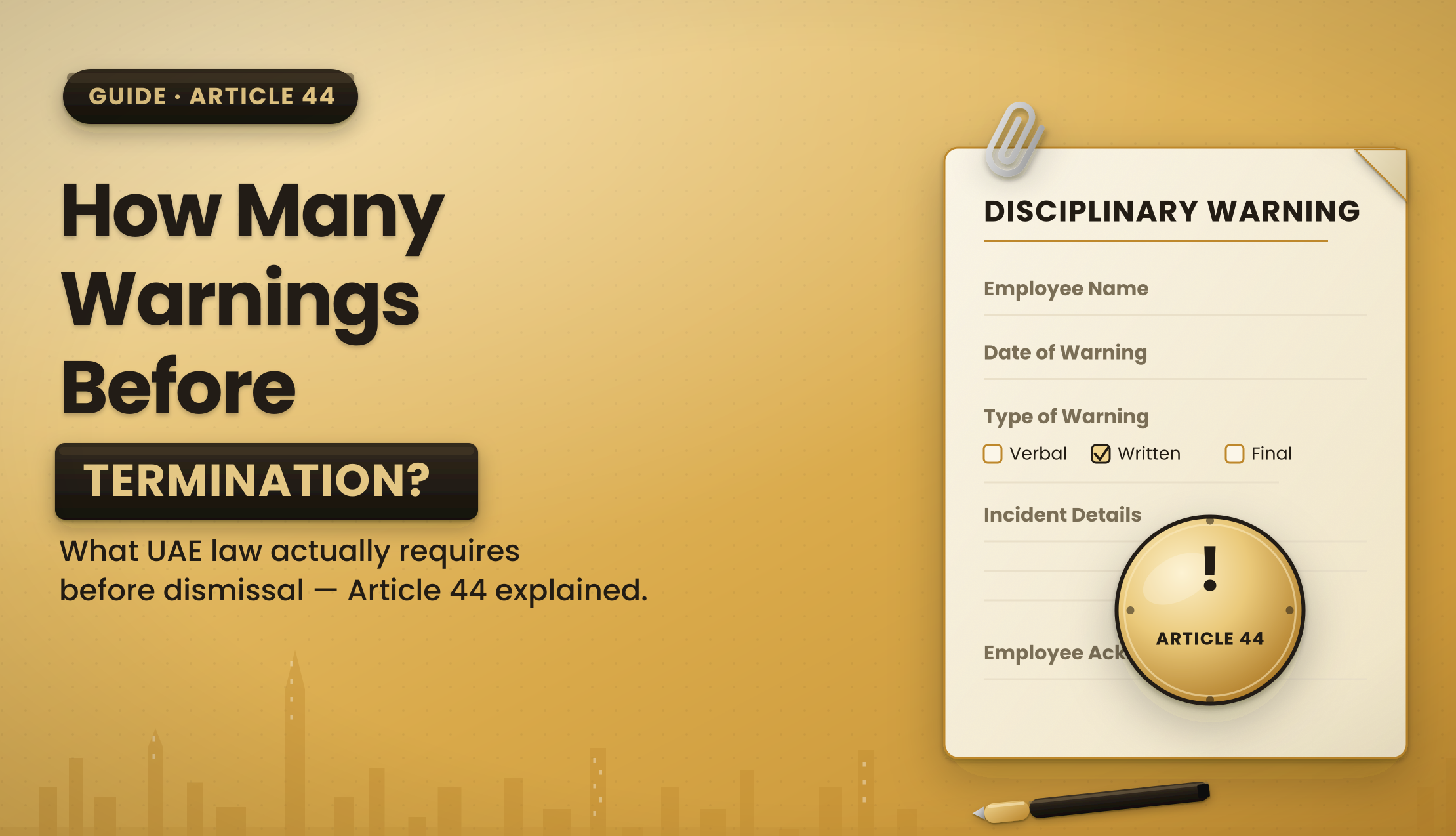 How many warnings before termination in UAE — Article 44 explained